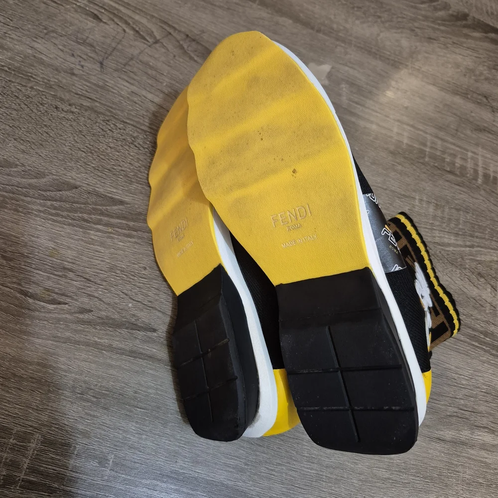 Fendi  Black, Yellow, and Brown Sock Boots - Picture 3 of 12